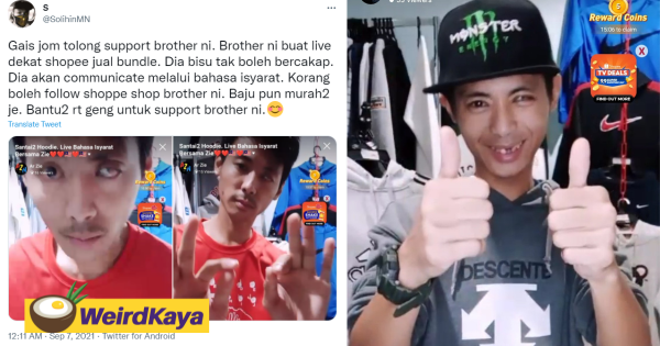 Netizens moved by impaired Shopee seller who communicates using sign language