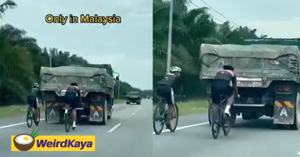 Netizens angered by cyclists' dangerous act of following truck too closely