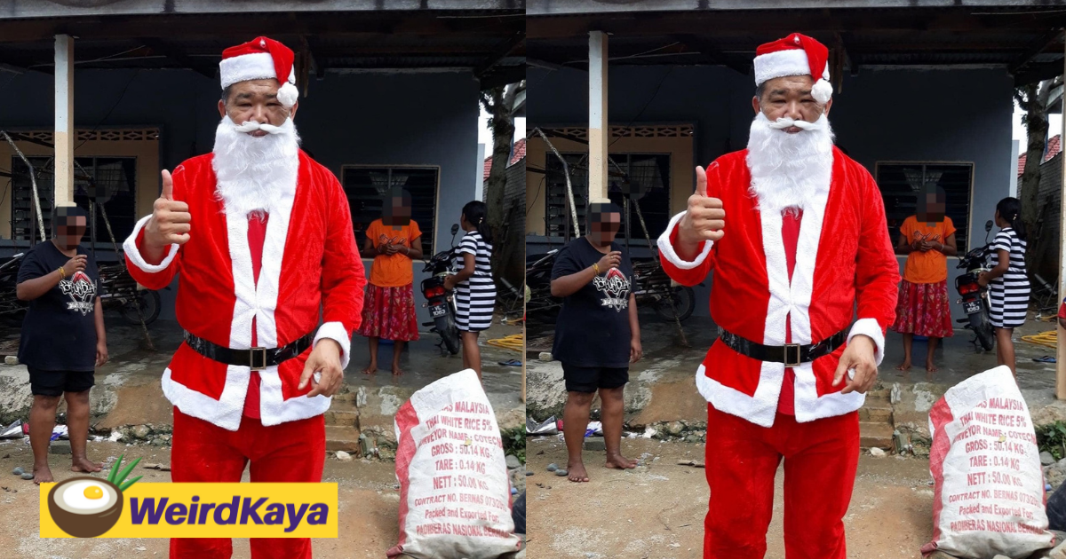 Uncle kentang dresses as santa claus to cheer struggling m'sian family up on christmas | weirdkaya