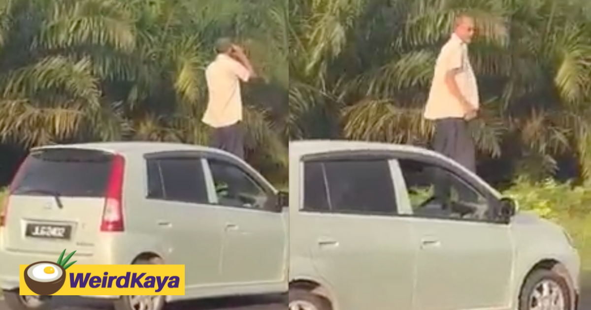 Uncle stuck in heavy raya traffic climbs onto car bonnet and checks the road with binoculars | weirdkaya