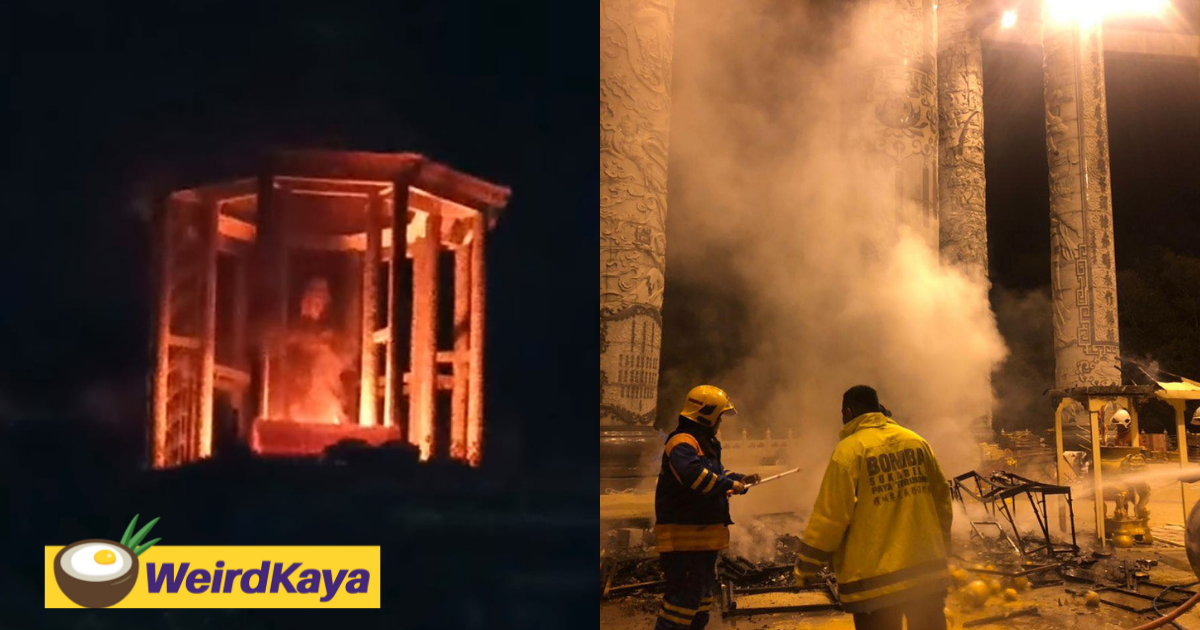 [video] guan yin statue area at kek lok si temple catches fire on day 3 of cny | weirdkaya