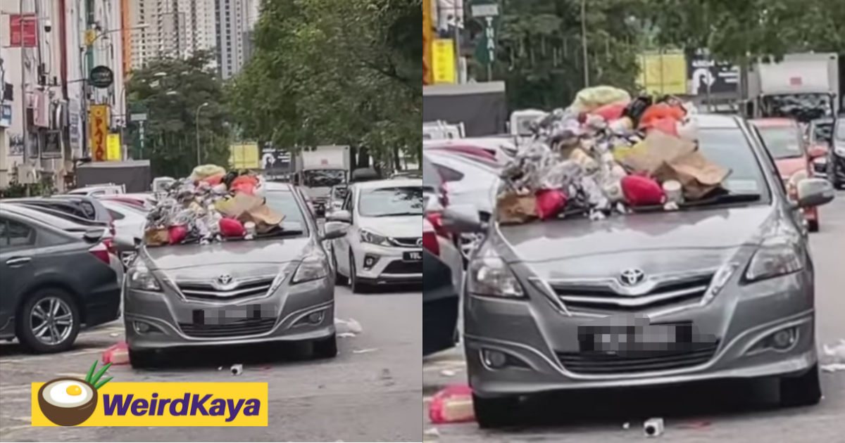 [video] double-parked toyota vios gets 'decorated' with heaps of rubbish in return | weirdkaya