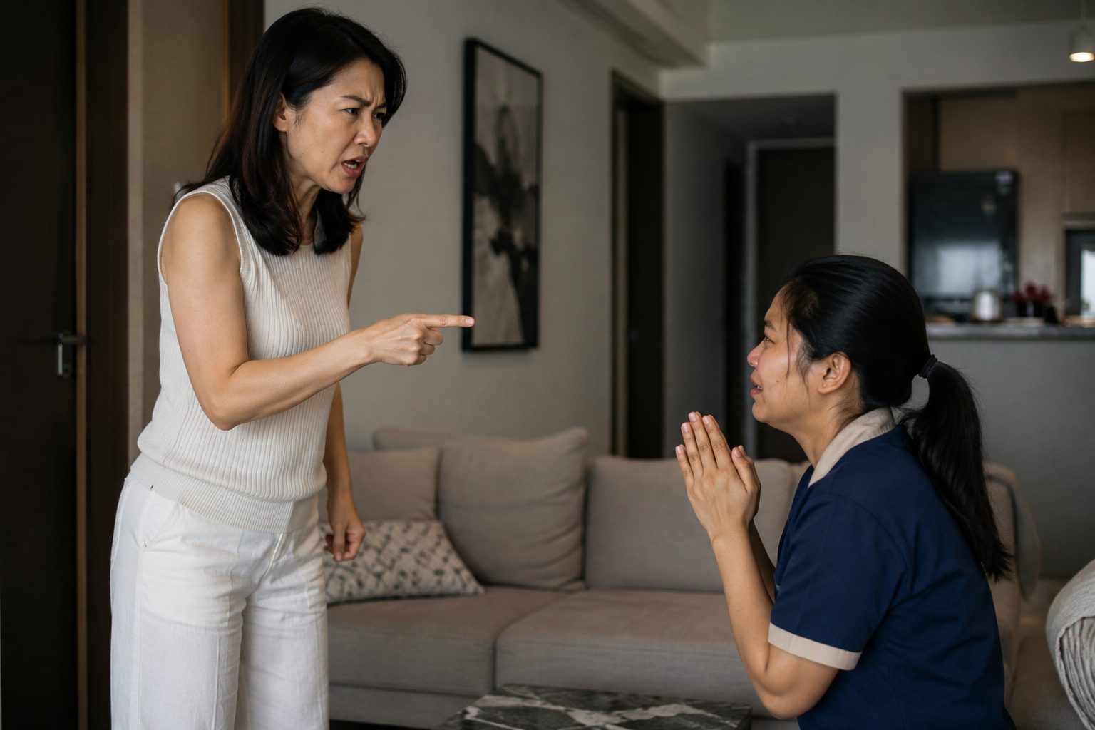 Woman confronting maid AI photo