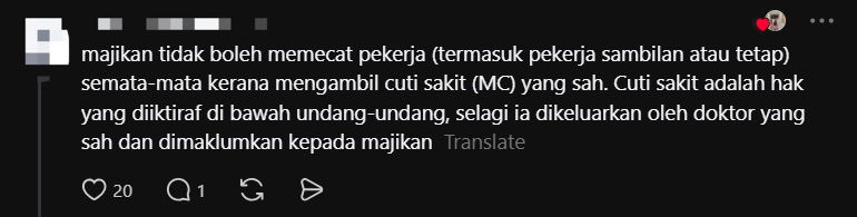 M'sian Woman Fired For Not Being Committed At Work By Taking 2 Days Of MC comment 1