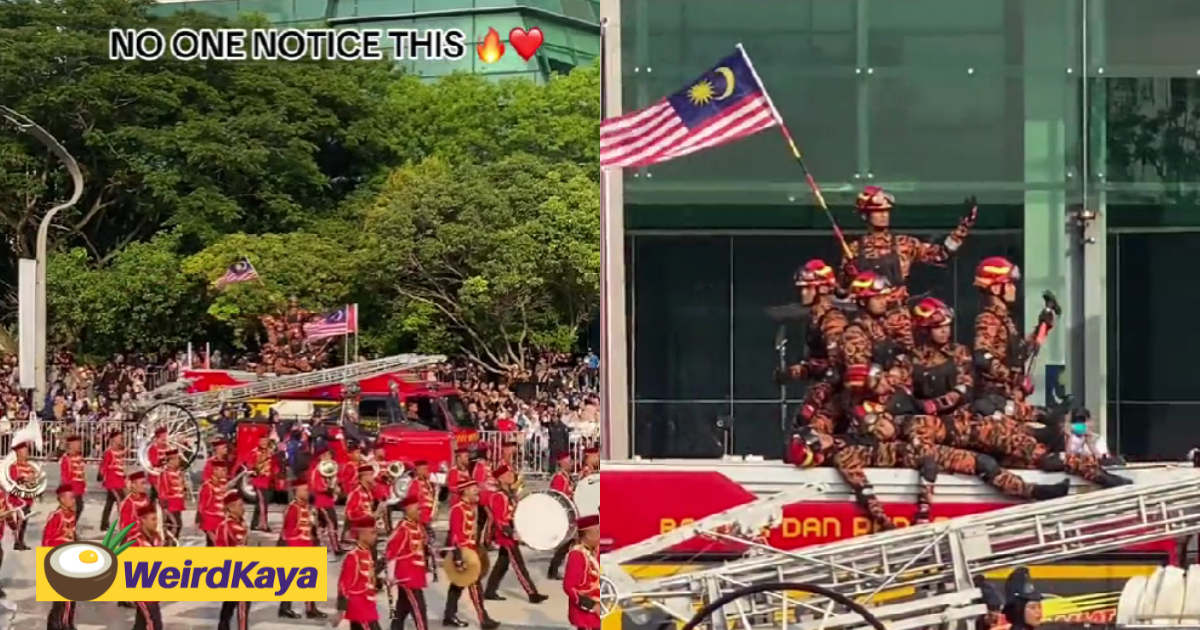 Abang bomba recreate tugu negara on top of firetruck during merdeka parade, become online sensation | weirdkaya