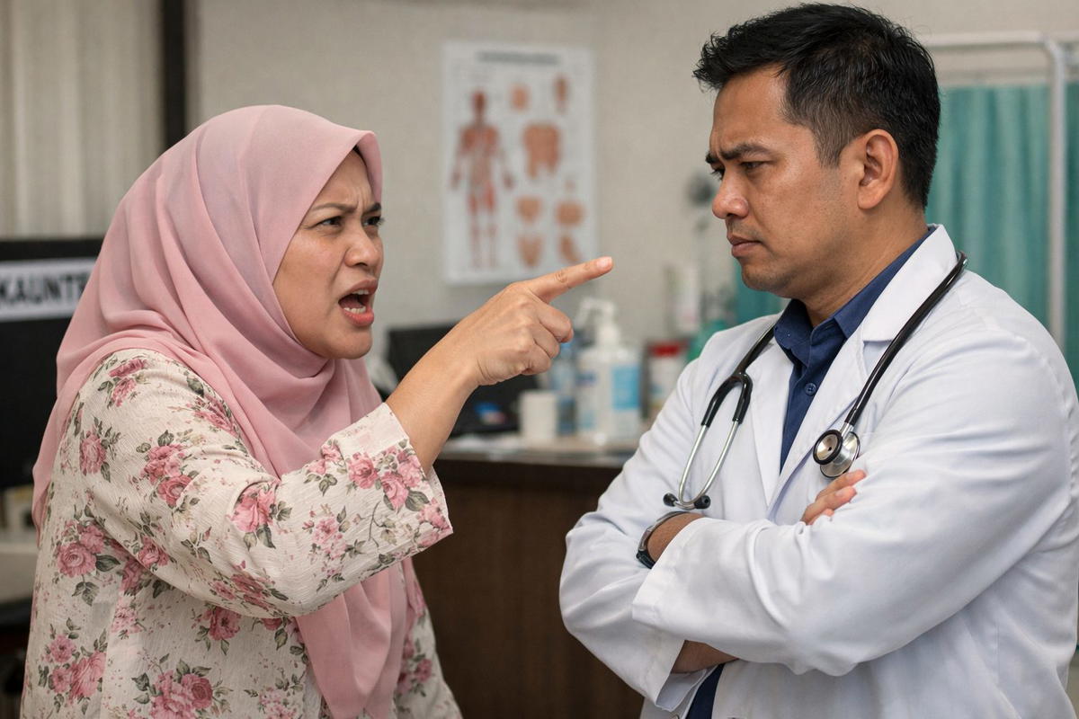 AI image of woman yelling at doctor