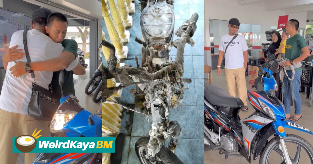 Kenderaan terbakar, anas zahrin beli motosikal buat pasangan suami isteri, netizen sebak doa murah rezeki. | weirdkaya