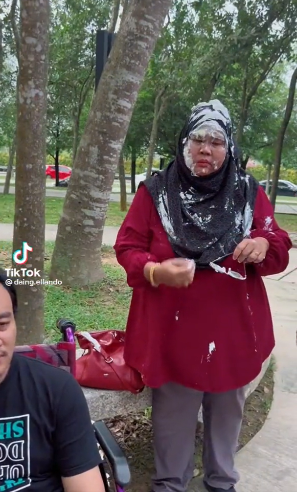 Prank victim covered in cake