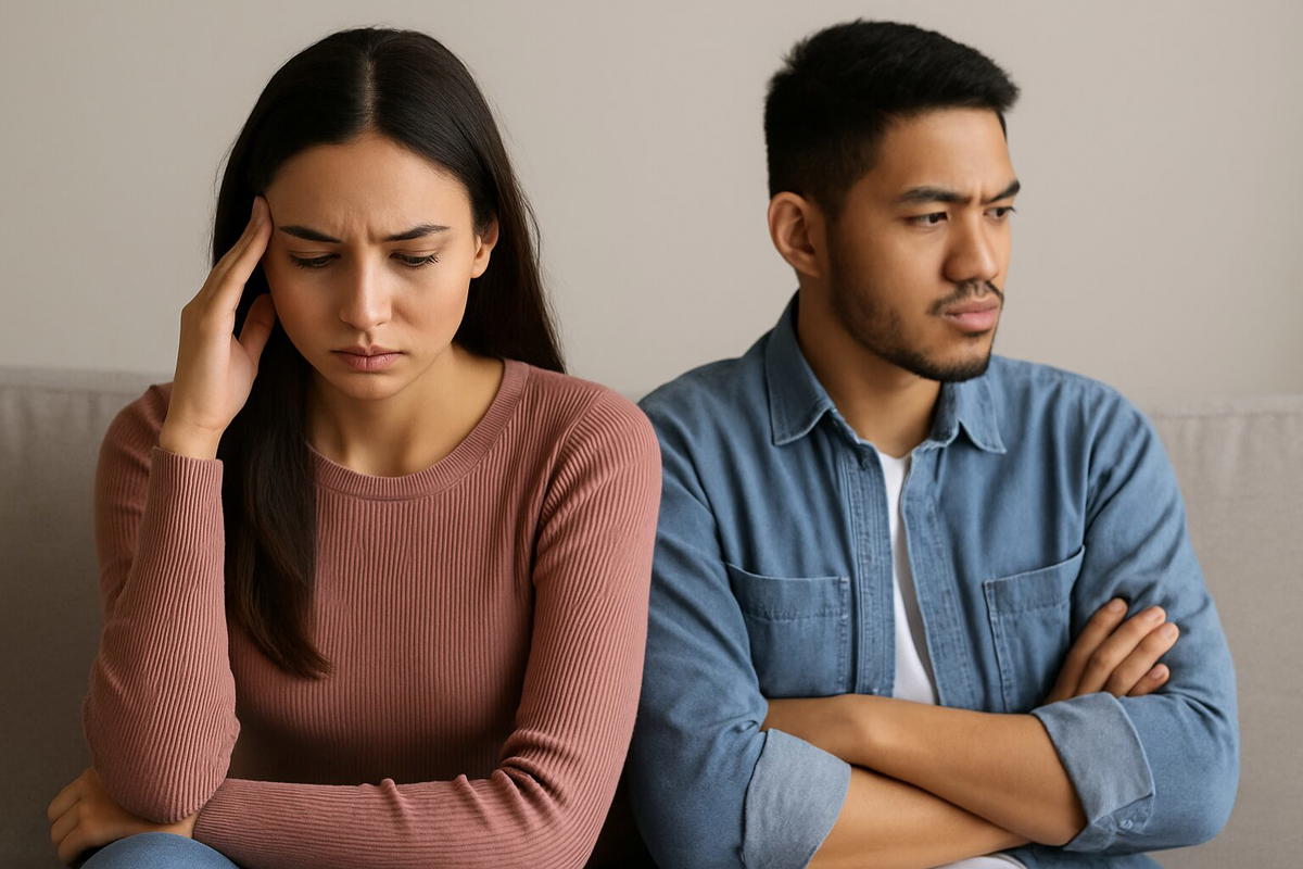 annoyed woman with a man