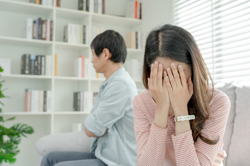 Asian couple being unhappy