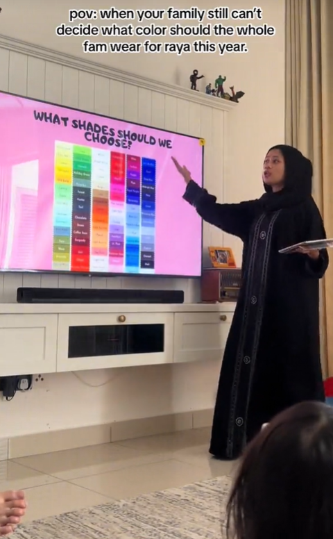 M'sian woman does presentation on hari raya outfit colour chart