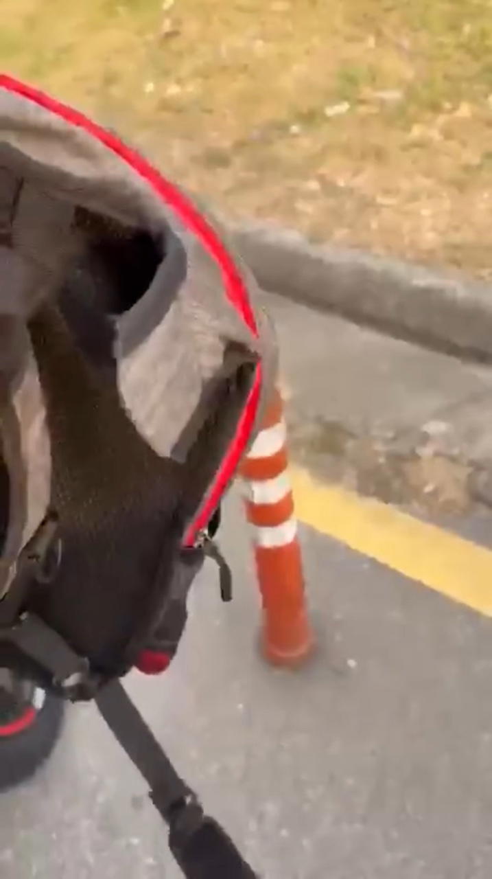 biker strangled kite string slashes neck bag