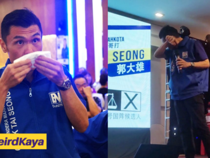 BN Candidate Cries And Bows Down To Ask M'sians To Vote For Him