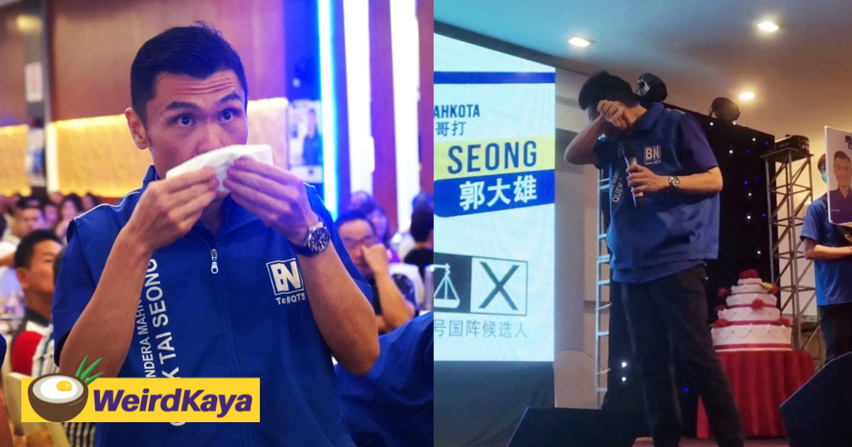 Bn candidate cries and bows down to ask m'sians to vote for him | weirdkaya