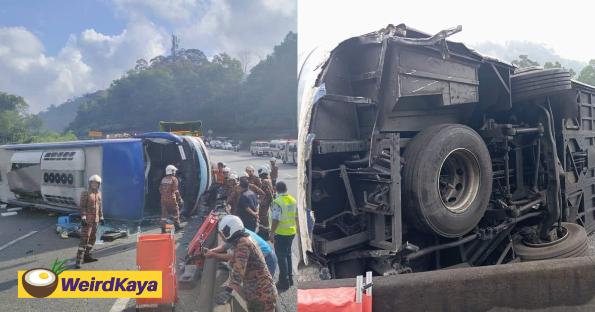 Bus overturns at kl-karak highway, leaves 2 dead & 14 injured | weirdkaya