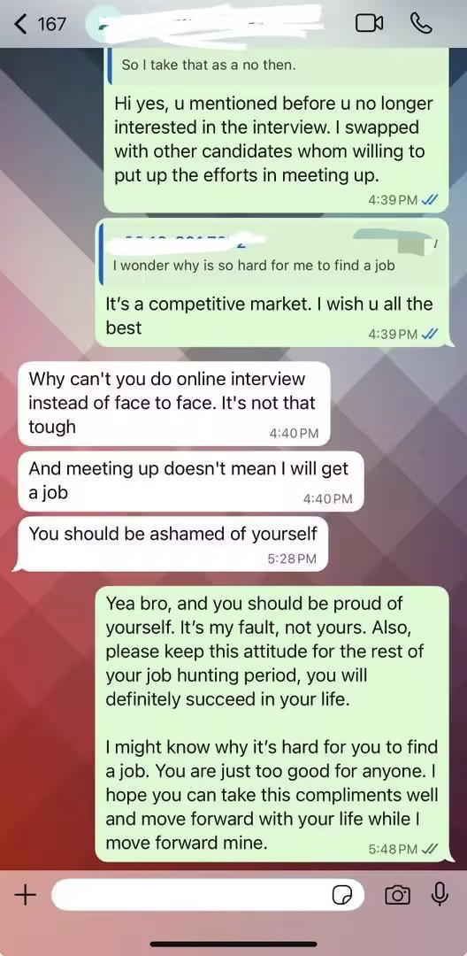 Candidate snaps over job interview screenshot