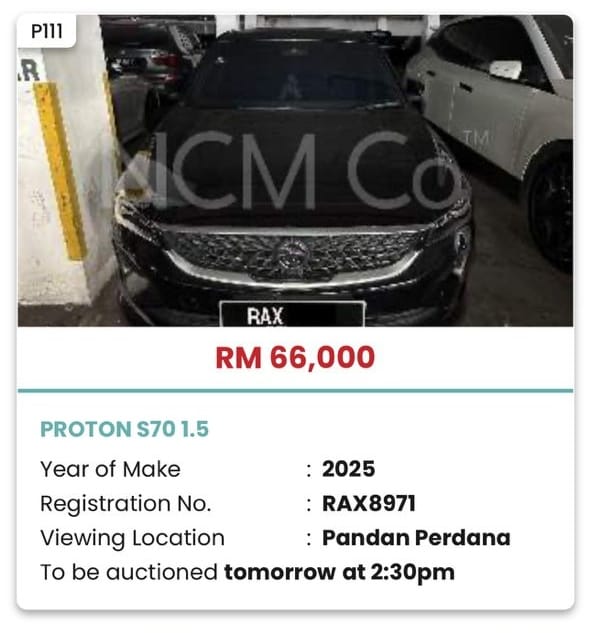 car auctioned for RM66k