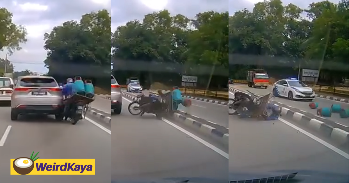 Car collides with motorcycle while changing lanes in front of police car in penang | weirdkaya