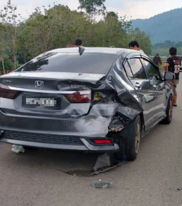 Car damaged in accident at johor