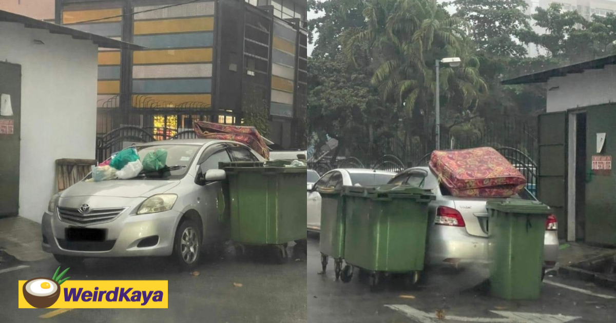 Car parked illegally at trash collection point in penang, later gets buried in garbage by residents | weirdkaya