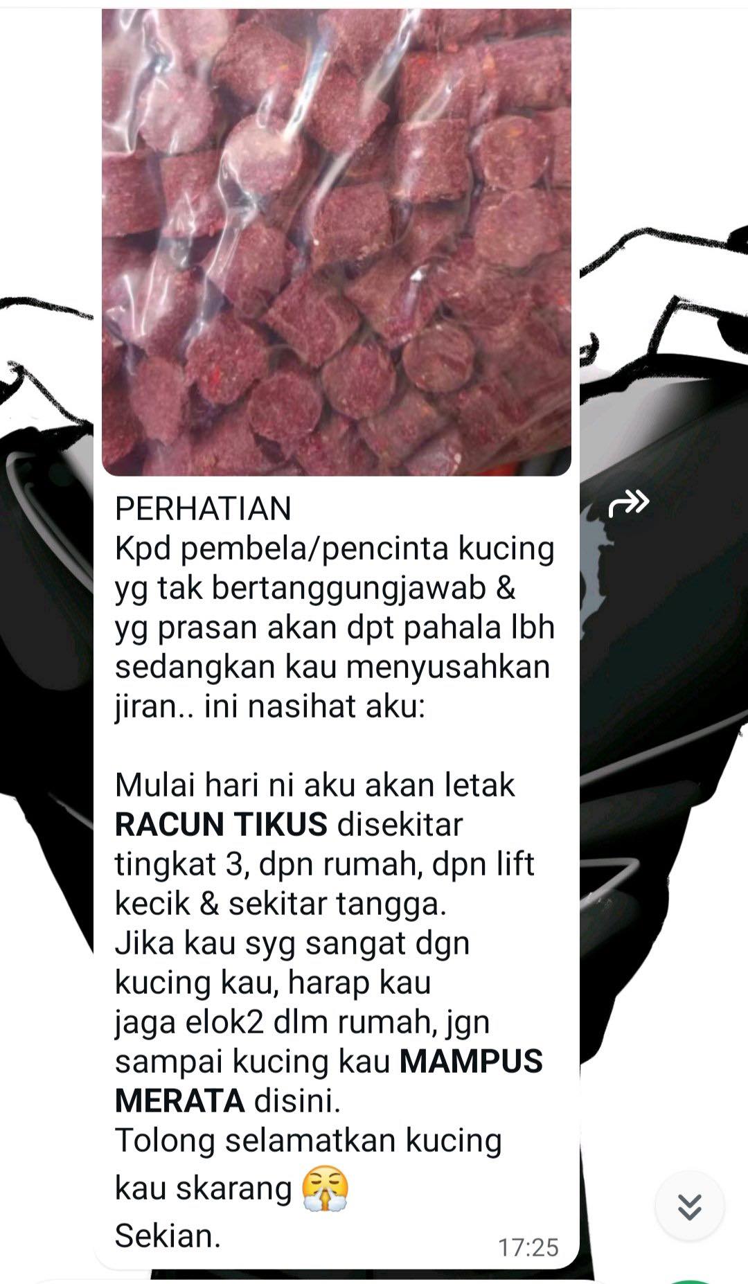 cat abuser kills strays at ampang apartment Whatsapp message