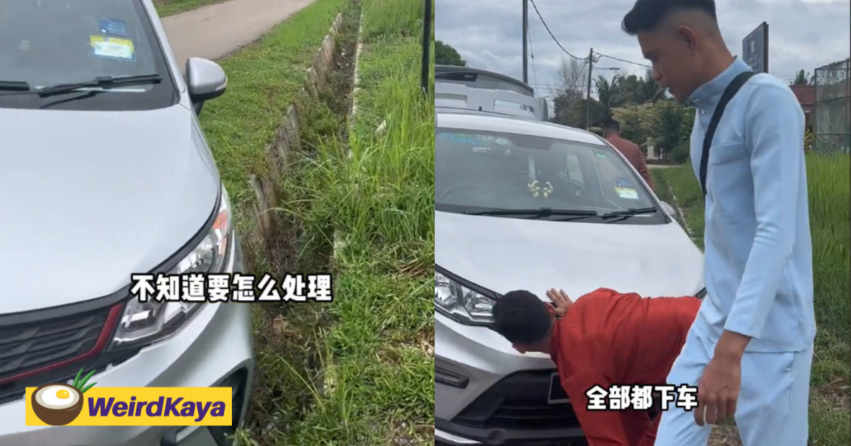 China student touched by m’sians who helped move her car that got stuck inside a drain during raya | weirdkaya