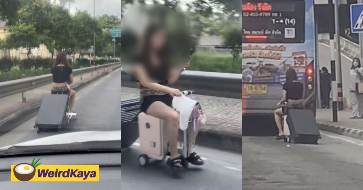 China tourist caught riding motorised luggage along busy road in thailand | weirdkaya