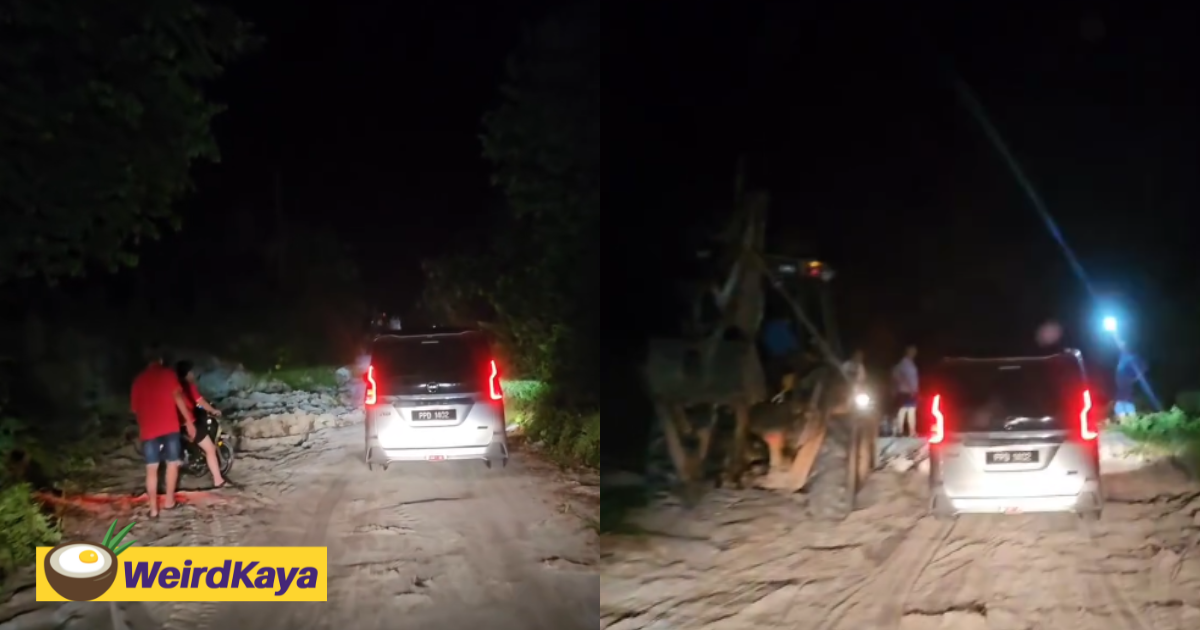 Chinese M'sians Help Repair Blocked Road With Backhoe So That Travelers Could Beat Massive Jam