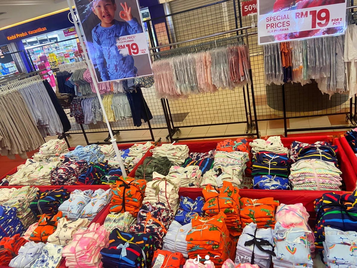 Rack of kids pyjamas at a supermarket in malaysia