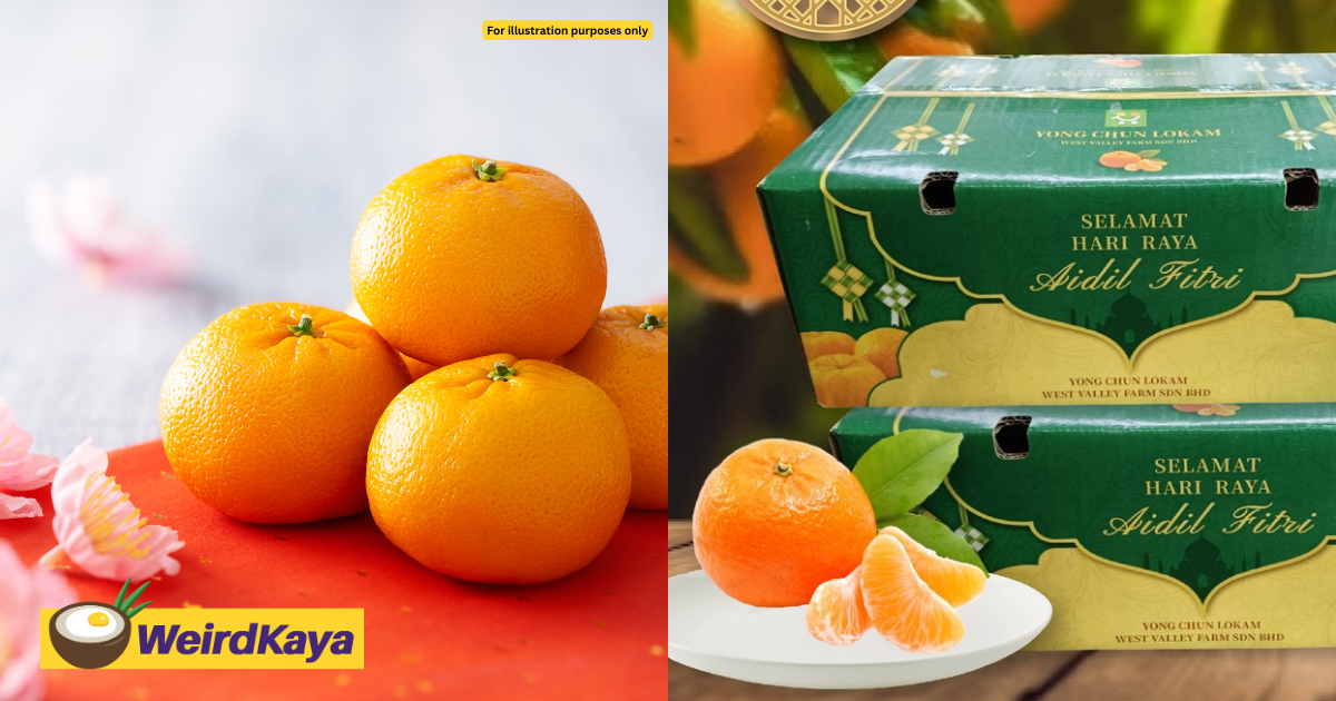 Cny mandarin oranges we m'sians love switch to green packaging for this ramadan, spotted in supermarket | weirdkaya