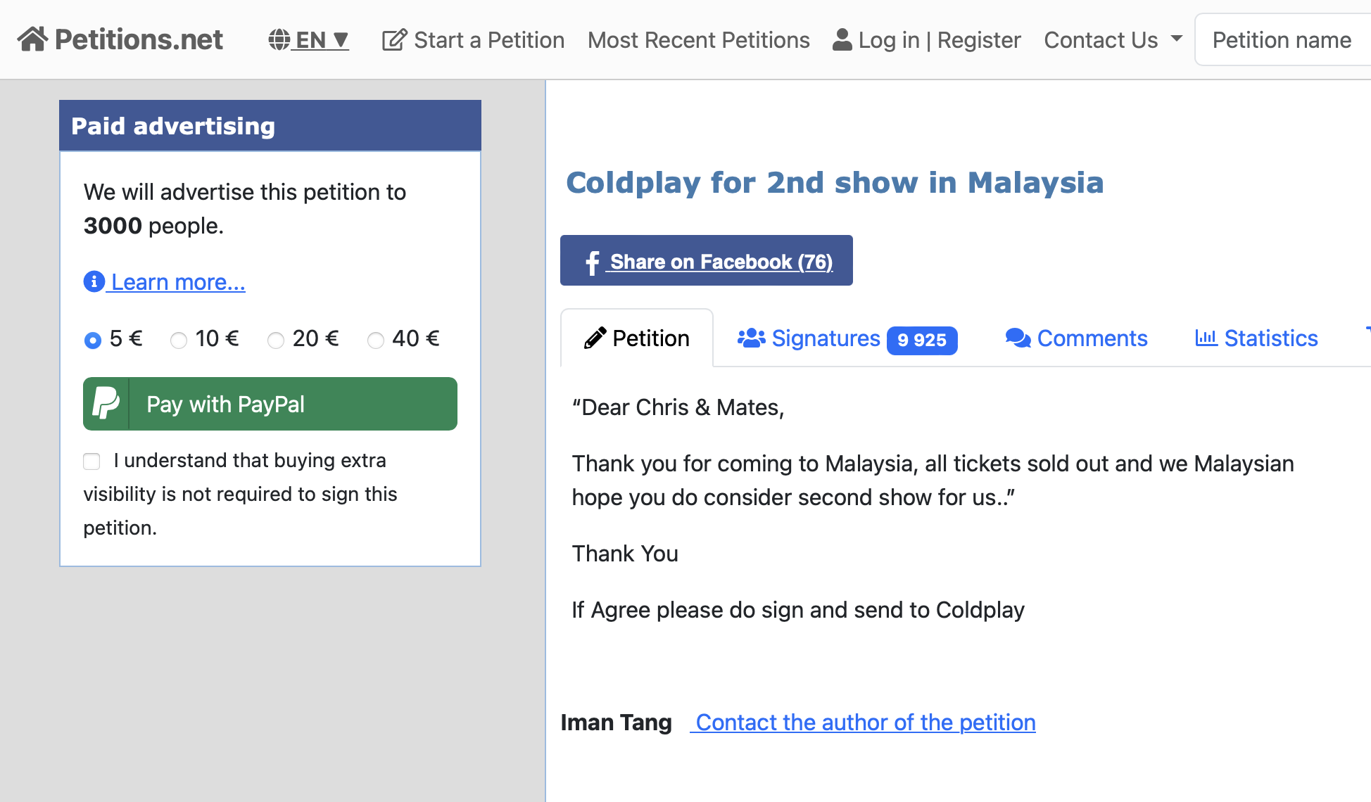 Petition asking coldplay to add second date to its m'sian concert receives over 10,000 signatures within 48 hours | weirdkaya