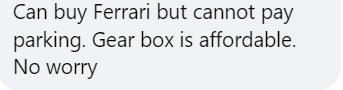 Comment can buy ferrari but cannot pay parking.