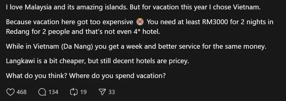 Comment on expensive Malaysia travel
