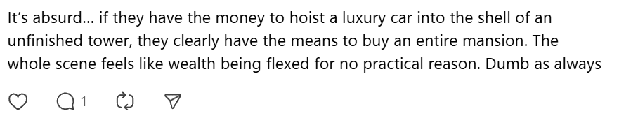 Comment on lifting Ferrari into tower (2)