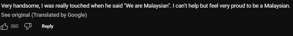 Comment proud to be malaysian when he said that