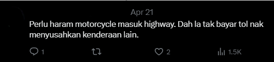 Comment should ban motorcyle in highway