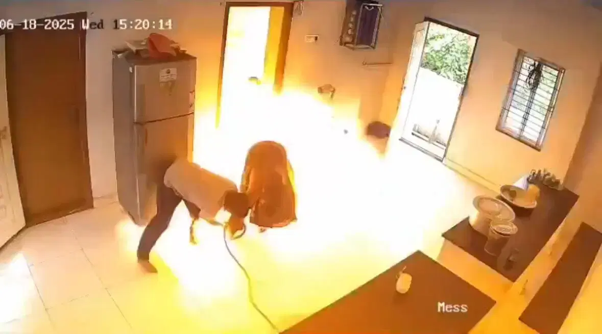 Couple In India Tries To Fix Kitchen Gas Leak, Explosion Erupts Seconds Later On CCTV
