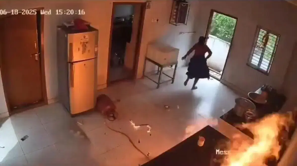 Couple In India Tries To Fix Kitchen Gas Leak, Explosion Erupts Seconds Later On CCTV