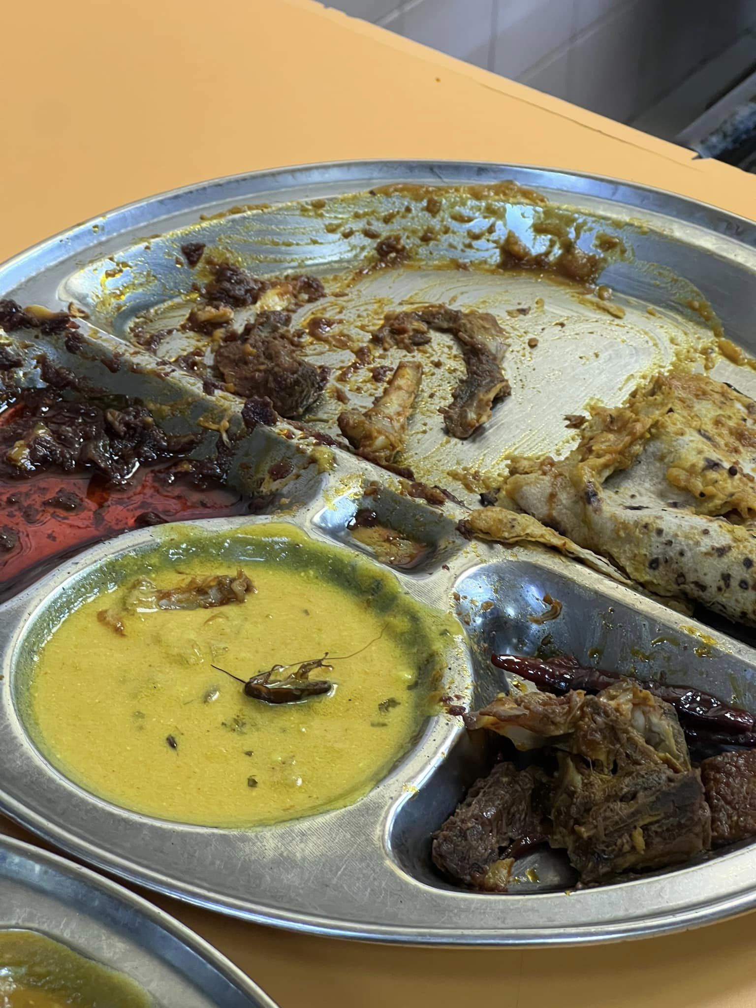 Dead cockroach found in dhal curry