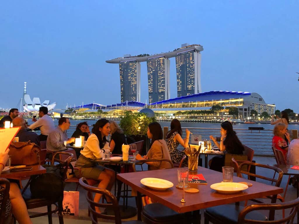 Diners eating near marina bay sands