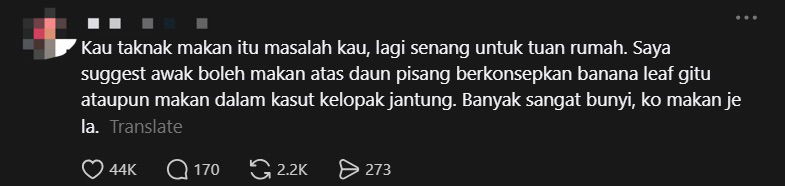 'I'm Not A Cat!' — M'sian Slams Those Who Serve Guests Food On Disposable Plates As ‘Lazy’ comment 1