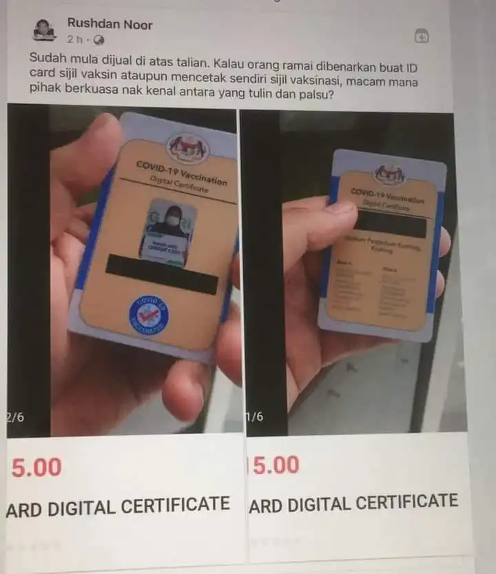 Police investigating claims of digital vaccination certificates being sold for rm15 | weirdkaya