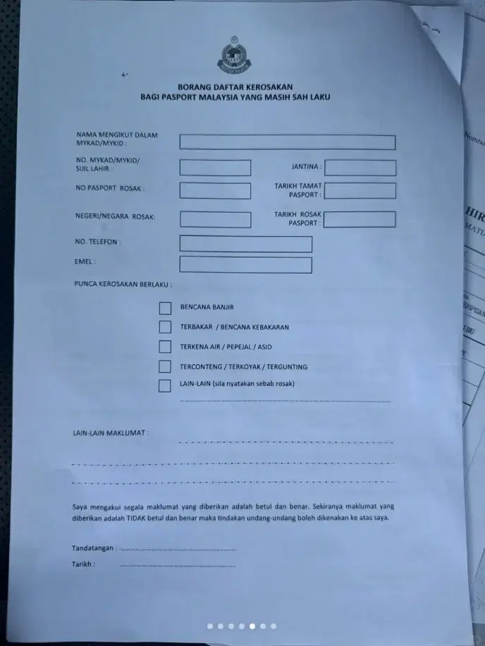 Document for passport replacement