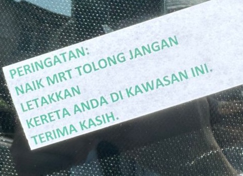 ‘don’t park here! ’- m’sian finds note stuck to car legally parked at shoplot near mrt station  | weirdkaya