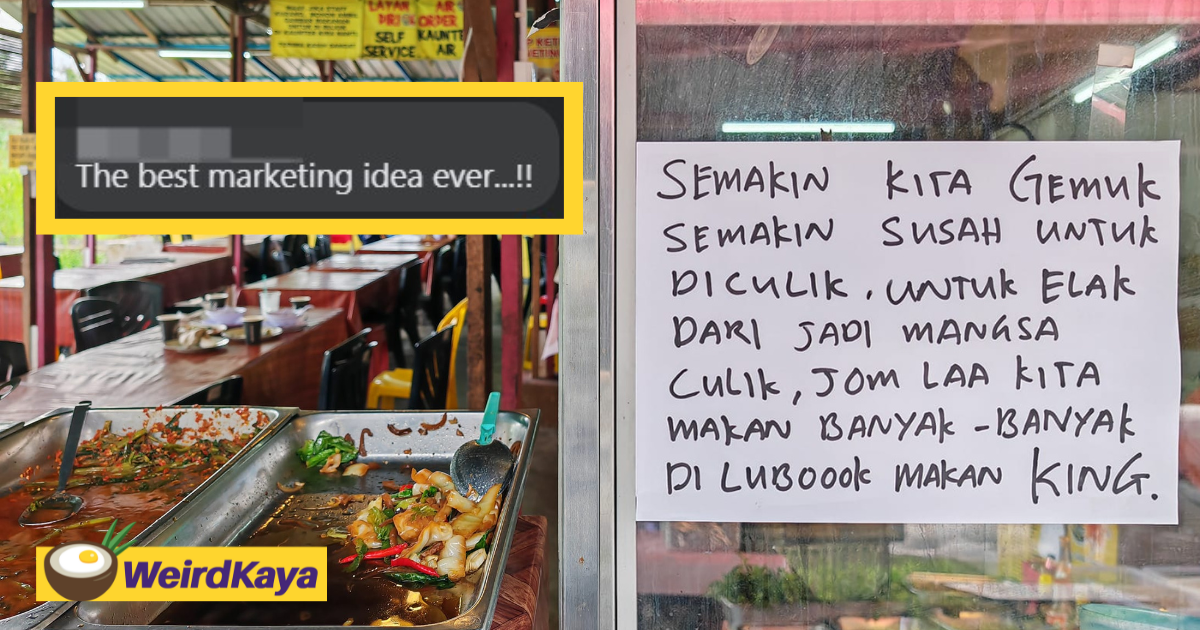 'eat more to avoid being kidnapped' – m’sians tickled by witty sign placed on stall | weirdkaya