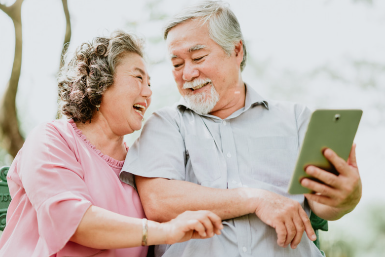 elderly asian couple