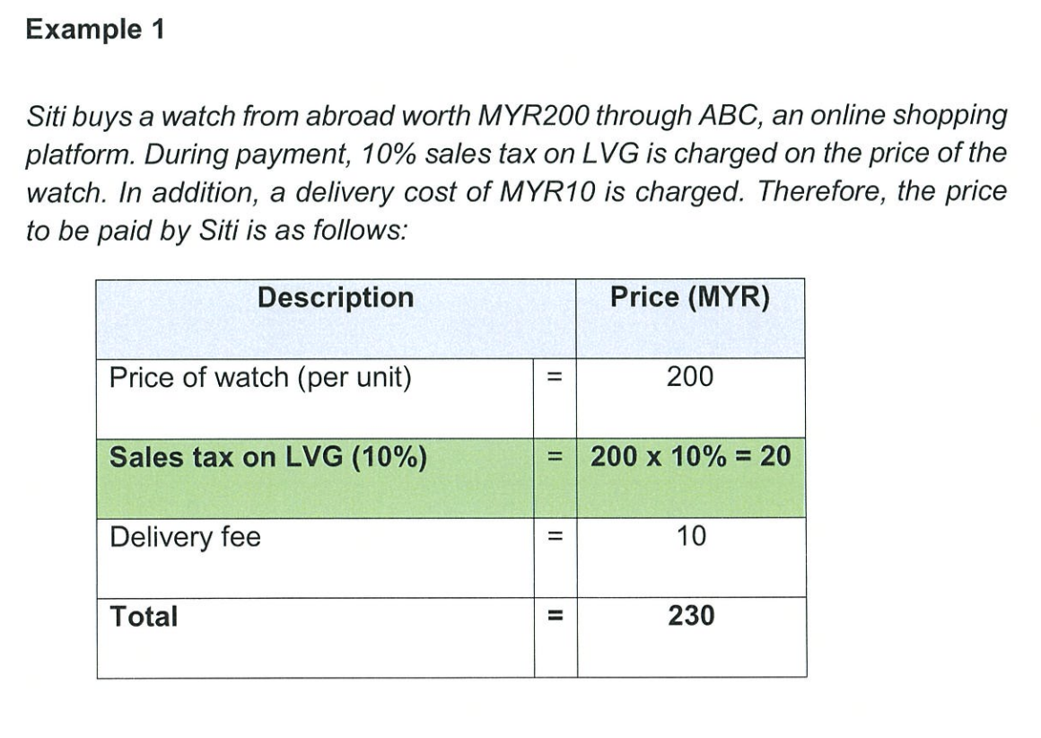 Example of lower value goods tax