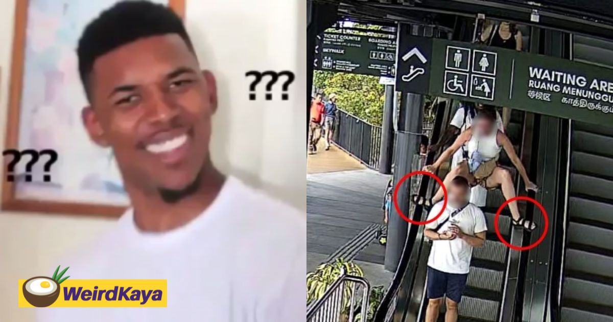 Female tourist caught on cctv squatting dangerously on escalator handrail at penang hill | weirdkaya