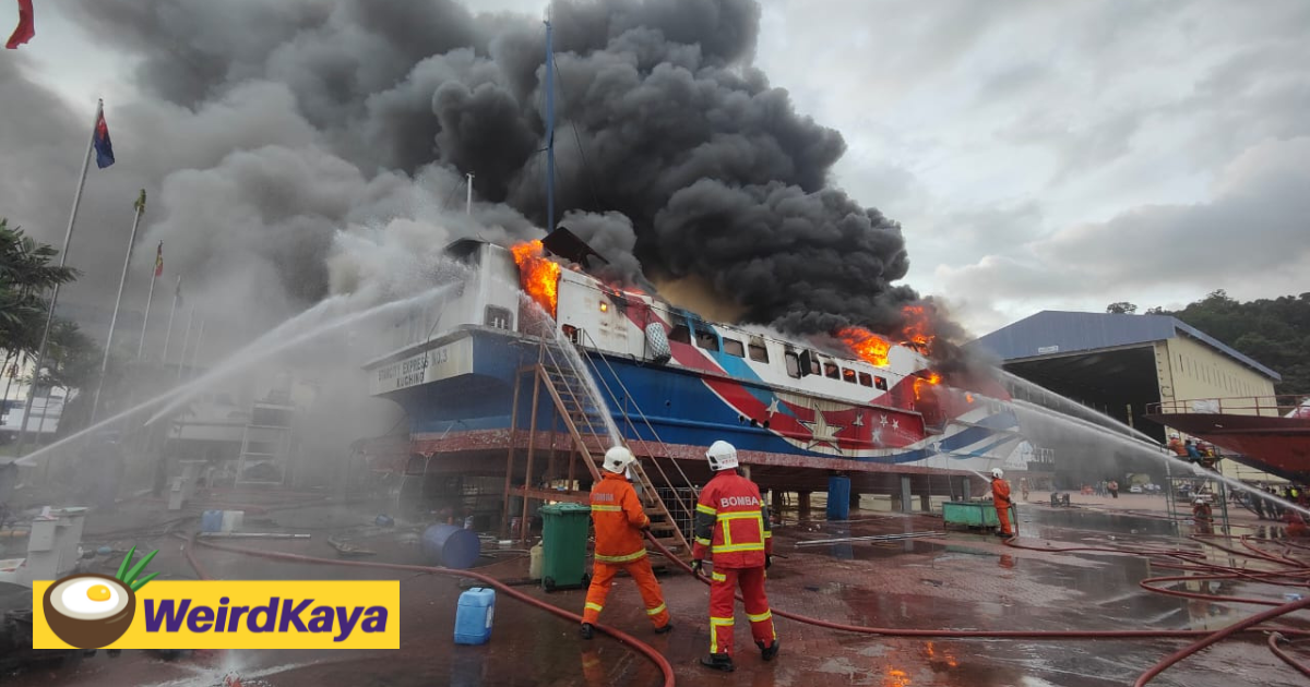 Ferry under repair at langkawi shipyard caught fire | weirdkaya