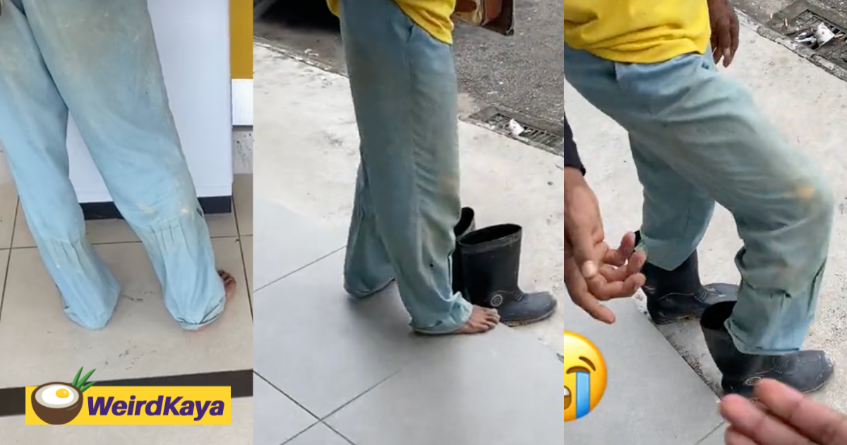 Foreign worker removes wet shoes before using atm to avoid dirtying the floor, wins praise online  | weirdkaya